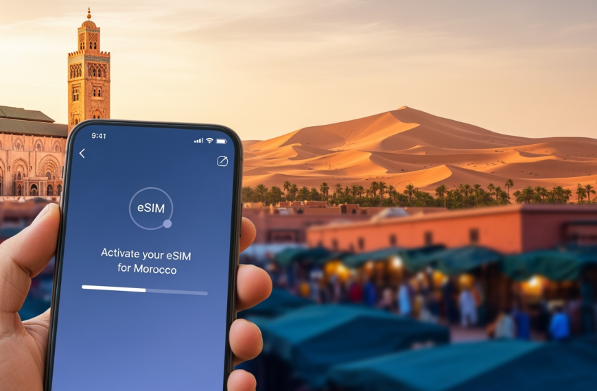 Mobile phone showing travel esim activated