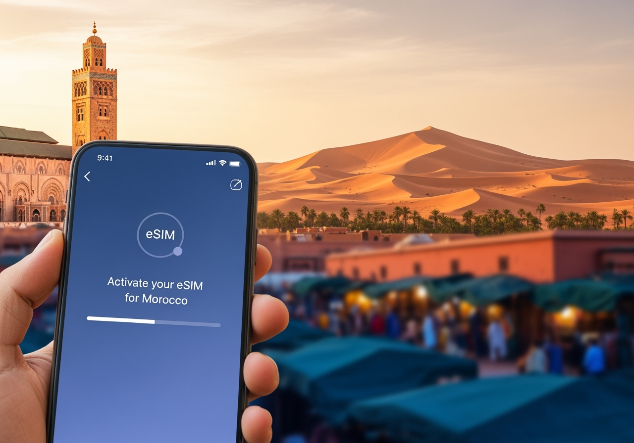 Mobile phone showing travel esim activated